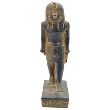 Black and Gold Ancient Egyptian Standing Statue with Hieroglyphic Inscriptions