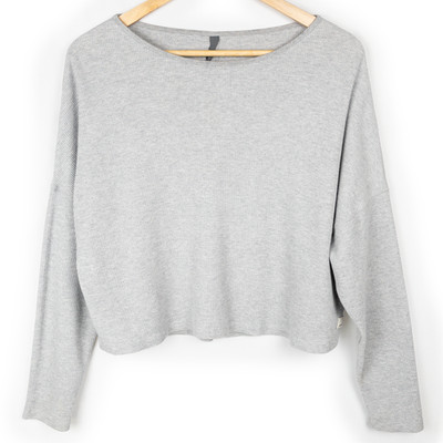 Vuori Women's Slouchy Waffle Knit Long Sleeve Top Gray XS/S Relaxed Cozy Studio