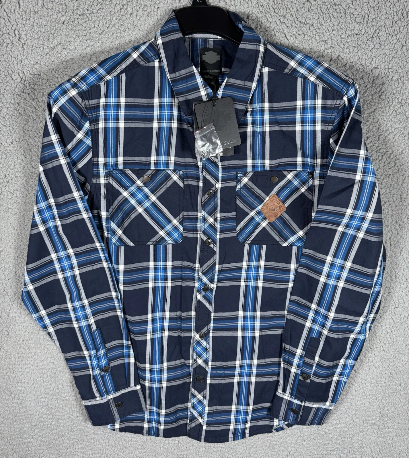 Harley Davidson Shirt Mens Large Plaid Pockets Casual Button Down NWT