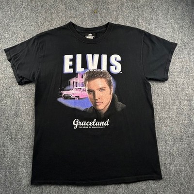 Elvis Presley Graceland T Shirt Mens Large Black Pink Cadillac Graphic Tee 2017