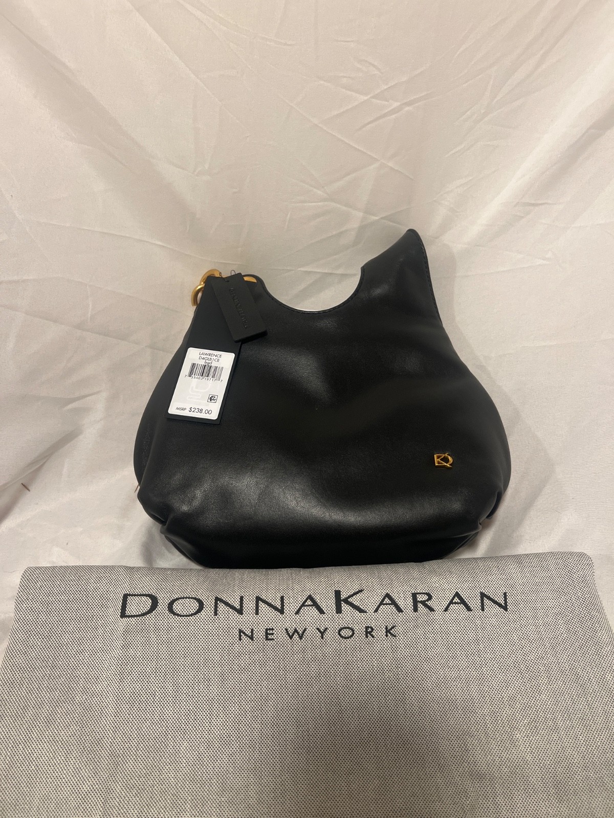 Donna Karan NY Lawrence leather wristlet pouch with chain strap + Dust bag BLACK