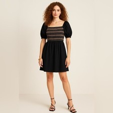 Madewell NWT Poplin Puff-Sleeve Mini Dress Size Large in Jet Black