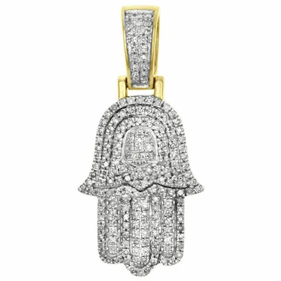 10K Gelbgold über Diamant Hamsa Hand Anhänger 1,25" Mini Pave Charm 0,55 ct. - Bild 1 von 4