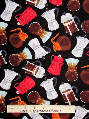 Coffee Pot Cafe Kitchen Fabric By the Yard Cotton Timeless Treasures C3075