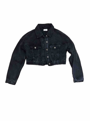 Mono B Women's Medium Button Up Cropped Casual Denim Jeans Jacket Festival City - Picture 1 of 4