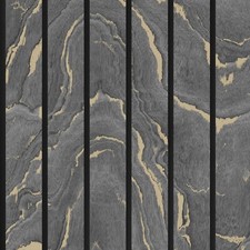 Image of Woodgrain Panel Marble Wood Slats Effect Charcoal Metallic Gold Muriva Wallpaper