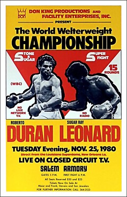 Fight Poster Boxing First Sugar Ray Leonard Vs Roberto Duran 2