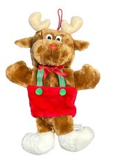 Christmas Stocking Plush Reindeer Vtg 1990 Decoration Red Pants Bow Tie