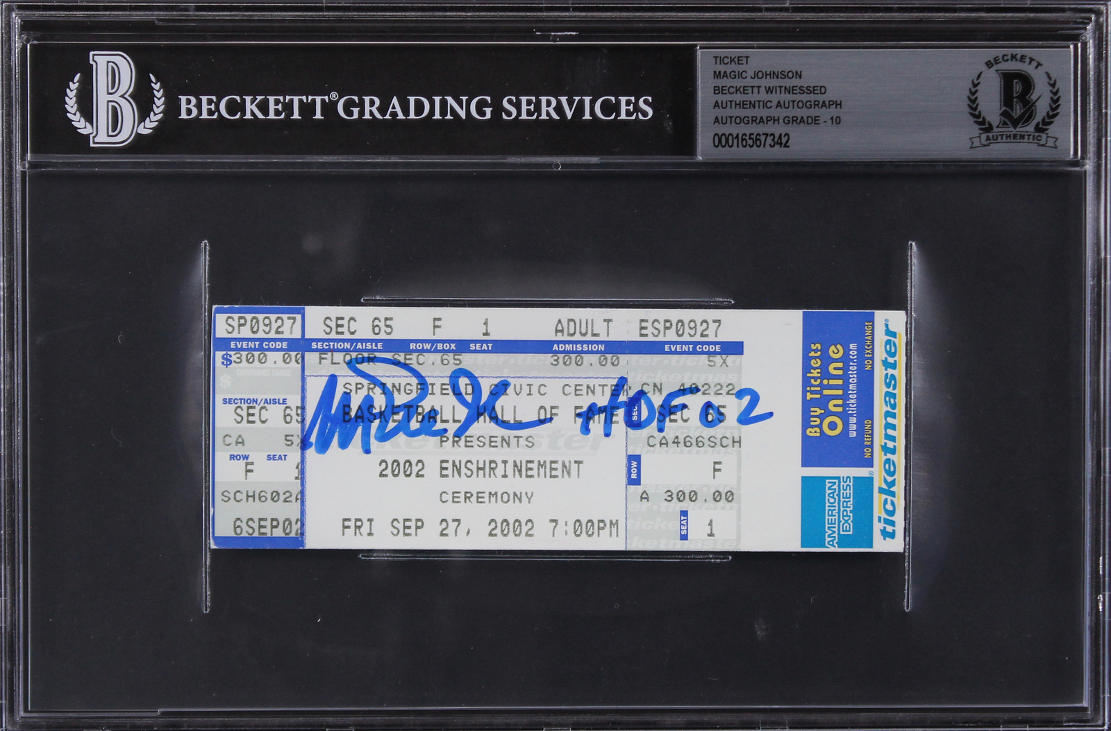 Magic Johnson Autographed Signed HOF 02 HOF Induction Ticket Stub Auto 10 Beckett Slabbed 2 