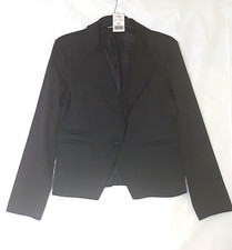 Ladies Short Black Satin Feel Blazer Jacket Size 14 Krisp Brand False Pockets