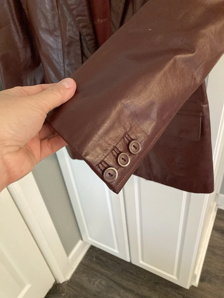 Vintage Etienne Aigner Women Brown Red Leather Blazer Jacket Size 6 Petite Retro - Image 3 of 4