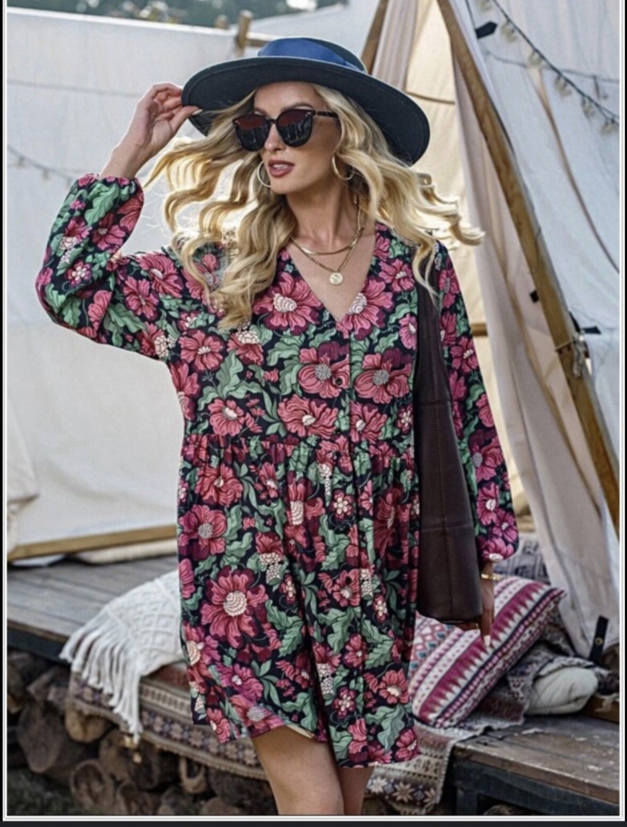 RARE! Monki Winter Vintage Floral Smock Shirt Dress Maternity