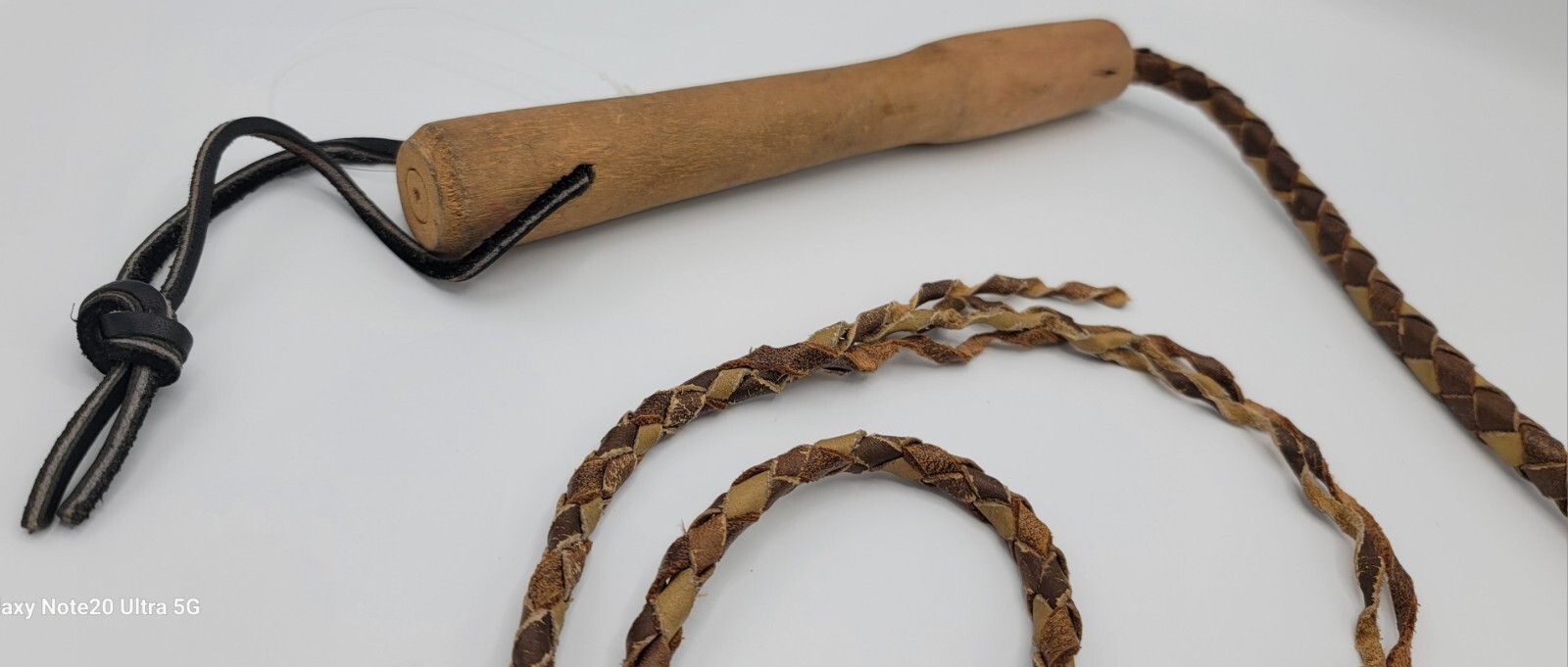 Braided Bull Whip Vintage Brown & DarkLeather Split Tail 54 Inches Wooden Handle
