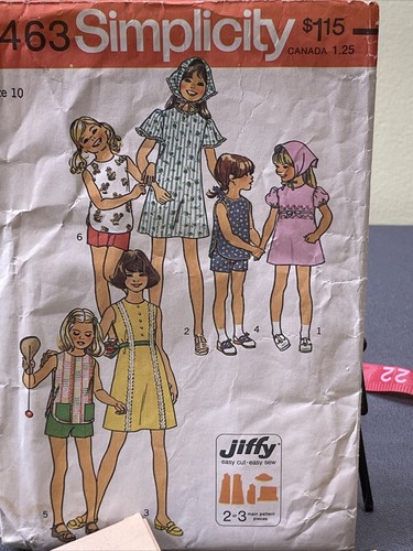Vintage 1976 Simplicity 7463 Girls Sz 10 Jiffy Dress Top Shorts Scarf Short Puff - Picture 3 of 12