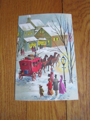 Winter Scene Stagecoach Victorian PARTIAL Card or print - Folded Heavy Paper Art