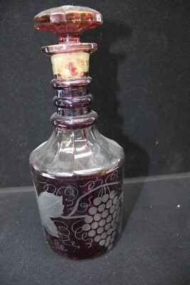 Vintage Cranberry Cut to Clear Eggerman Bohemian Decanter {452}