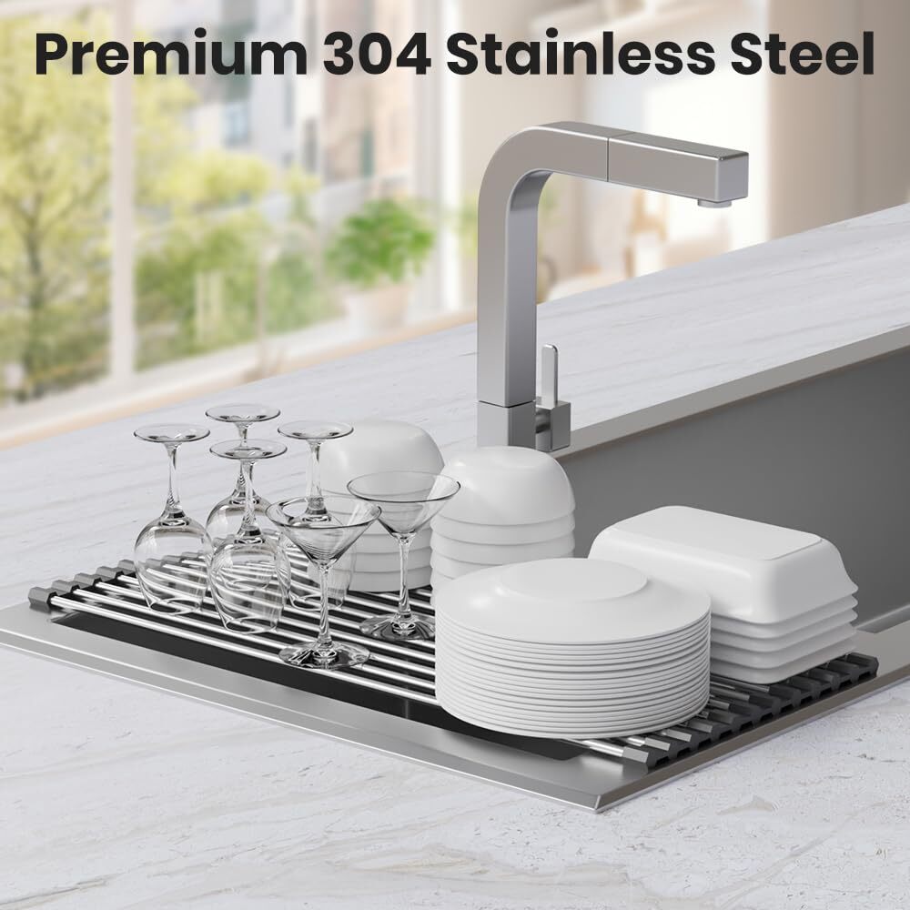 Roll Up Dish Drying Rack Stainless Kitchen Accessories Foldable Dish Rack Antisl