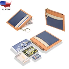 Unisex Mini Leather Zipper Wallet Credit Card Holder Purse Color Matching Wallet