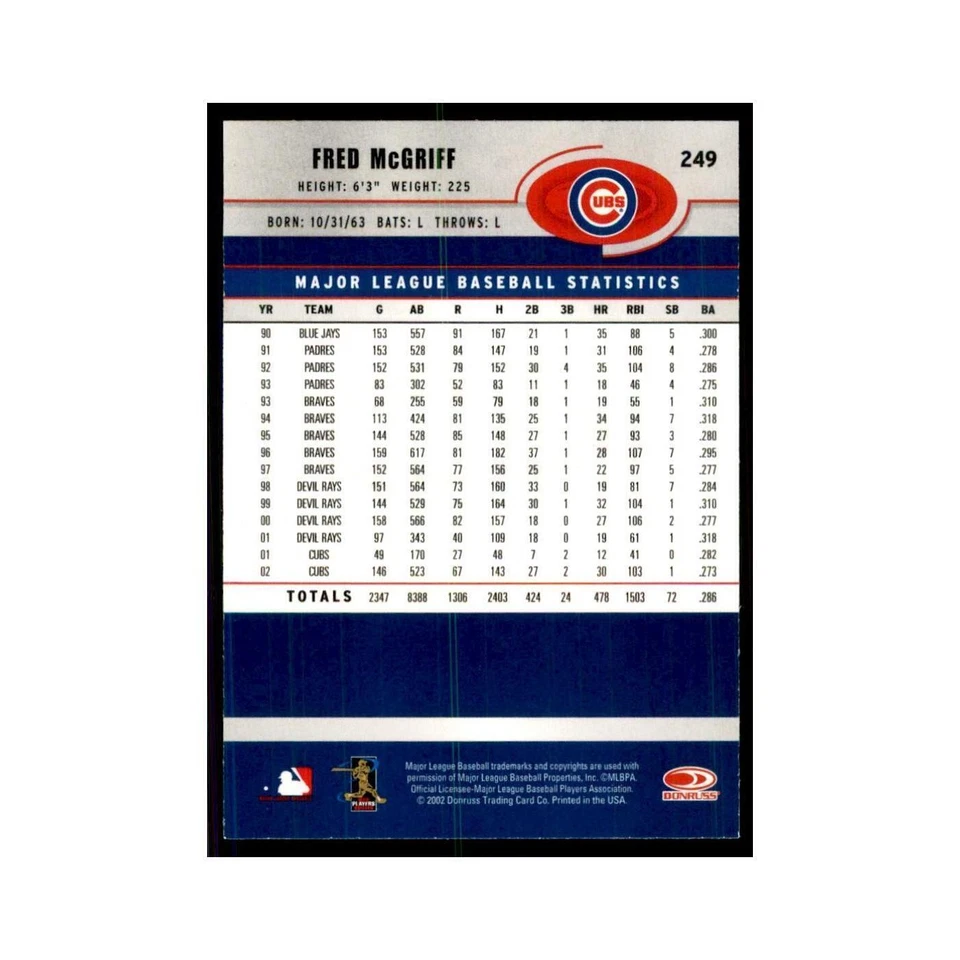2003 Donruss Fred McGriff Cubs #249 - Image 2 of 3