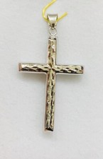 18K Solid White Gold Cluster Cross Diamond Cut Pendant 1.83Grams 229 