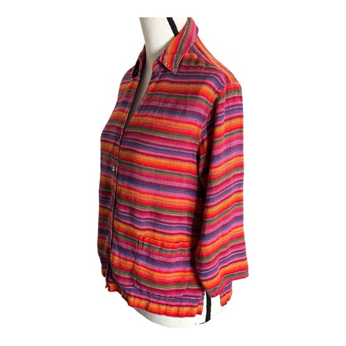 Chicos Linen Jacket Womens 0 XS Striped Red Pink Orange Bold Colors 3/4 Sleeves - Picture 4 of 10