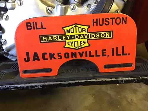 VINTAGE PORCELAIN BILL HUSTON HARLEY-DAVIDSON DEALER LICENSE PLATE TOPPER