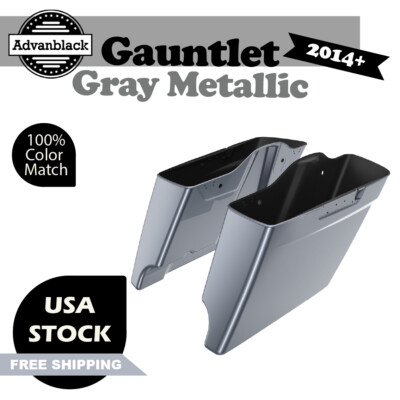 Advanblack Gauntlet Gray Metallic Stretched Extended  Saddlebag For 2014+ Harley