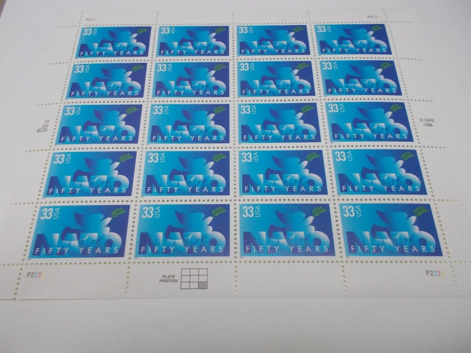 # 3354 1998/99 33 Cent US Postage Stamps Sheet of 20 FIFTY YEARS OF NATO MINT - Image 2 of 4