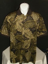 Camisa Polo Hawaiana BAMBOO CAY Negra/Beige Estampado de Hojas Aerocool Poliéster S/S S