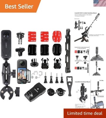 Metal Handlebar and Helmet Mount Bundle for Insta360 X5/X4 with Screen Protector