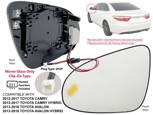 Mirror Glass for CAMRY 2012-2017 AVALON 2013-2018 with Blind Spot Driver Side