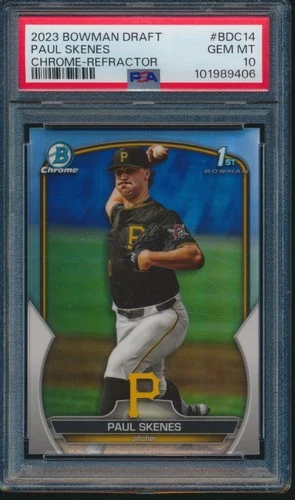 PSA 10 PAUL SKENES 1st 2023 Bowman Chrome REFRACTOR PIRATES Rookie RC GEM MINT