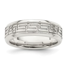 Sterling Silver 6mm Flat Greek Key Design Beveled Edge Wedding Band Ring Sz 13.5