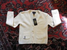 NWT 1990 s Kids Ralph Lauren Polo Cream Cardigan with Logo sz 6