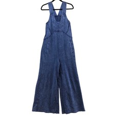 Free People Movement Hot Shot Jumpsuit Womens Small Blue Washed Wide Leg