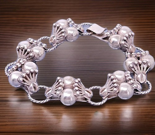 Vintage Mexico Sterling Silver Tennis Link Hand Crafted Bracelet 7"