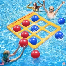 Inflatable Tic-Tac-Toe Pool Game Set - Fun Toy for 2-10 Players with 10 Balls