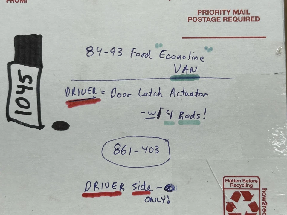 1984-1993 Ford Econoline VAN - DRIVER side front DOOR LATCH ASSEMBLY W/ 4 Rods - Image 2 of 4