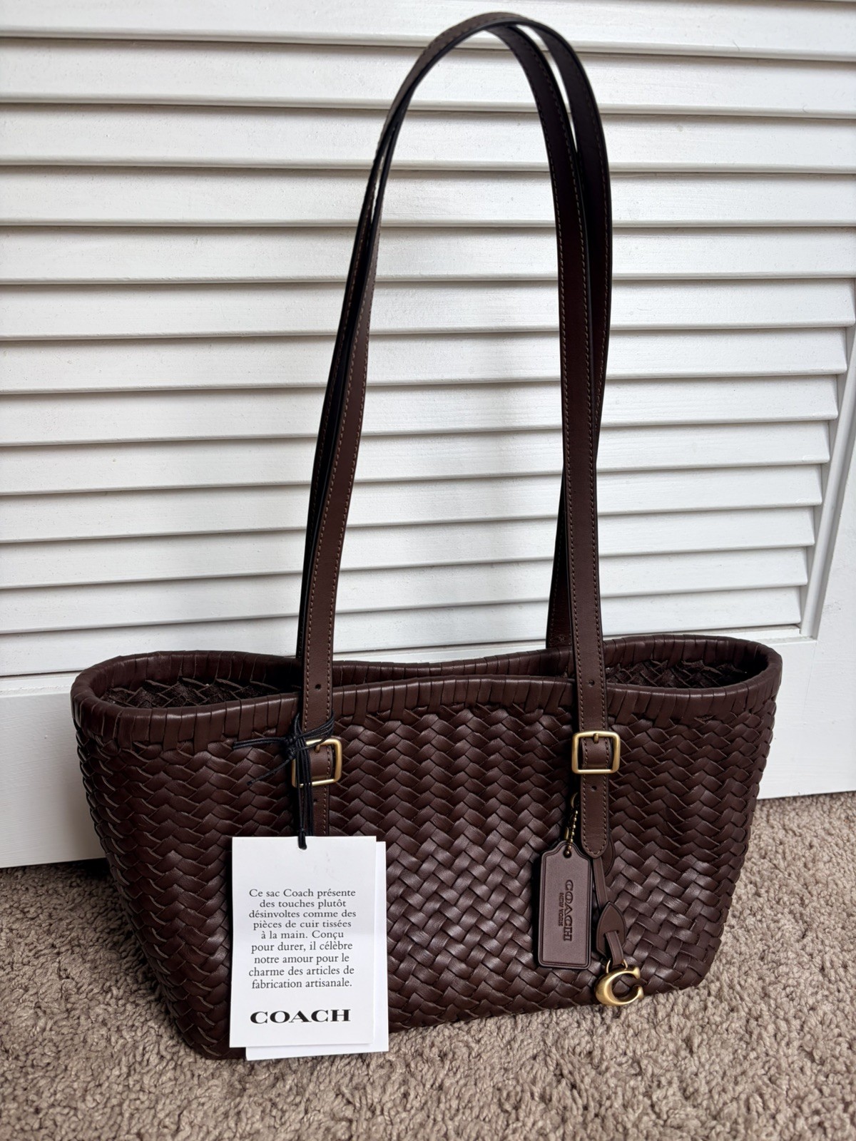 NWT Coach Woven Leather Swing Tote Shoulder Bag Purse Maple