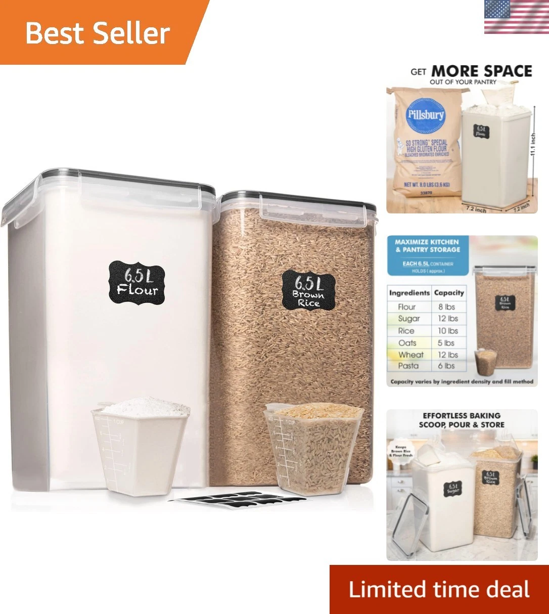 2 PC [6.5L / 220 Oz] Large Food Storage Containers with Lids Airtight - BPA F...
