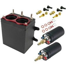 2,4 Liter Aluminium Catchtank m. 2 x 044 Pumpe Alu Kraftstoff Benzin Rallye Tank