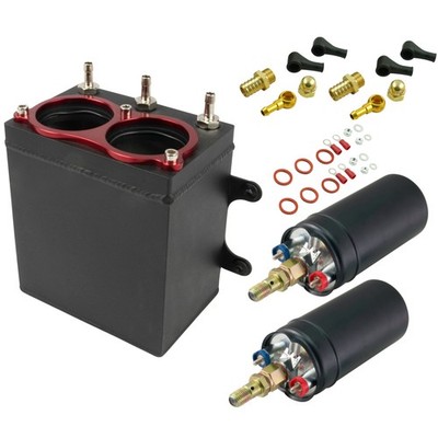 2,4 Liter Aluminium Catchtank m. 2 x 044 Pumpe Alu Kraftstoff Benzin Rallye Tank