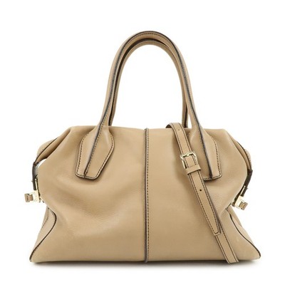 TOD'S D-Cube Leather 2Way Bag Hand Bag Shoulder Bag Beige Authentic Used F/S