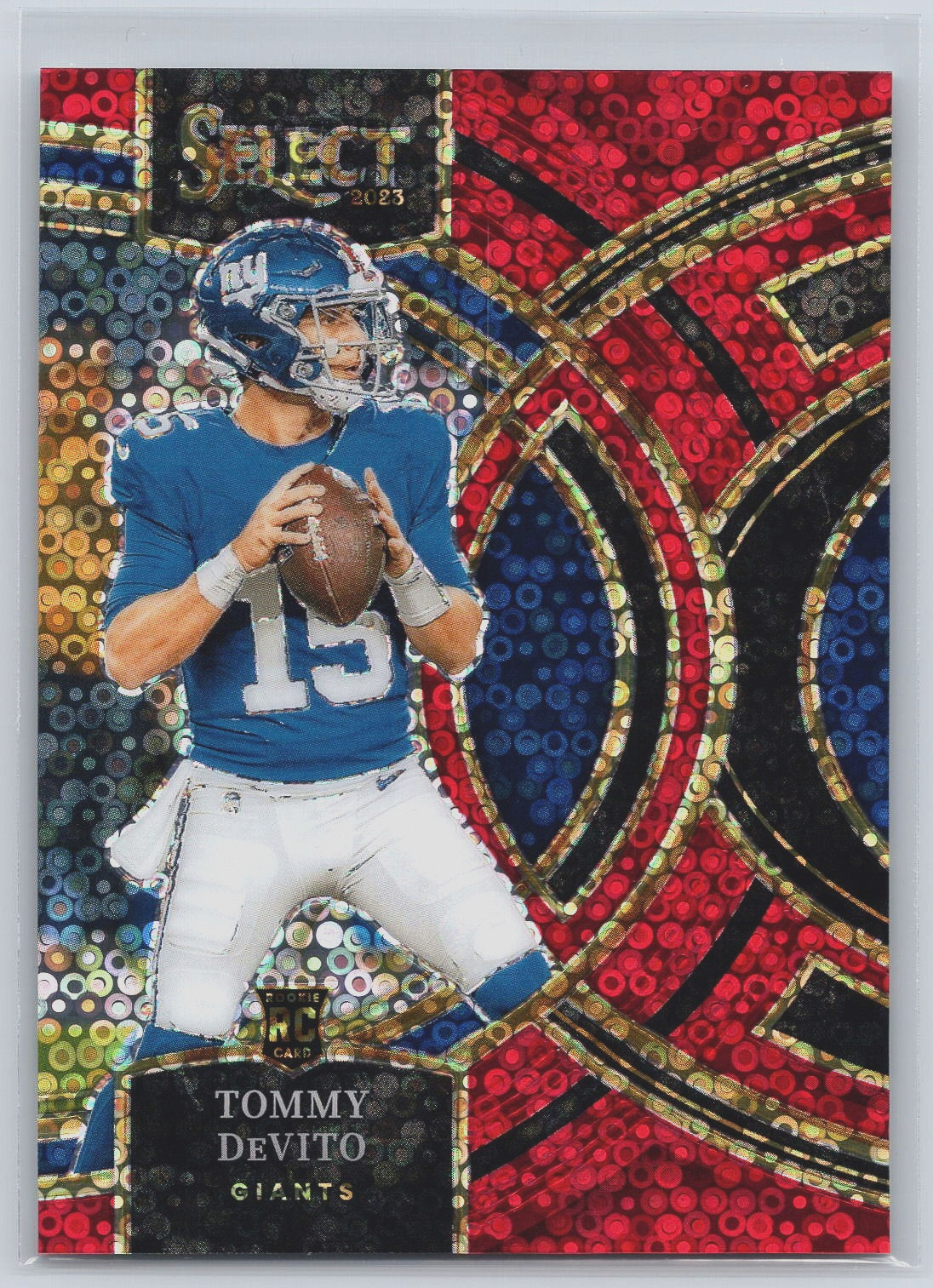 Tommy DeVito 2023 Panini Select #102 Premier Level RC Red Disco Prizm Rookie /49