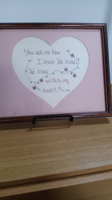 Vintage Finished Handmade Counted Cross Stitch Picture HE LIVES WITHIN MY HEART