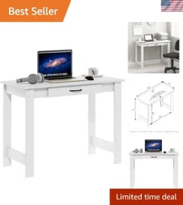 Sophisticated Writing Desk with Drawer in White - Ideal for Dorms and Studios