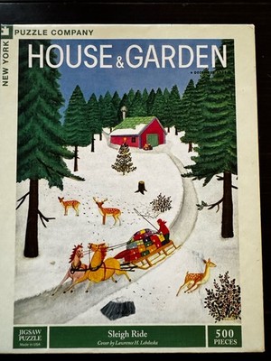 New York Puzzle Co NYPC HOUSE & GARDEN Sleigh Ride Lawrence Lebduska 500 Piece