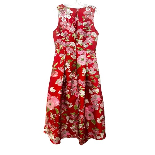 Eliza J Jacquard Fit and Flare Red Floral Sleeveless Dress Size 10 - Picture 4 of 12