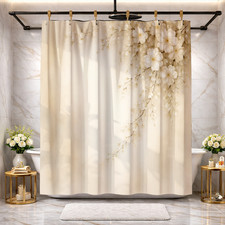 Elegant Branch Design White Floral Shower Curtain 72x72 inch Polyester Fabric