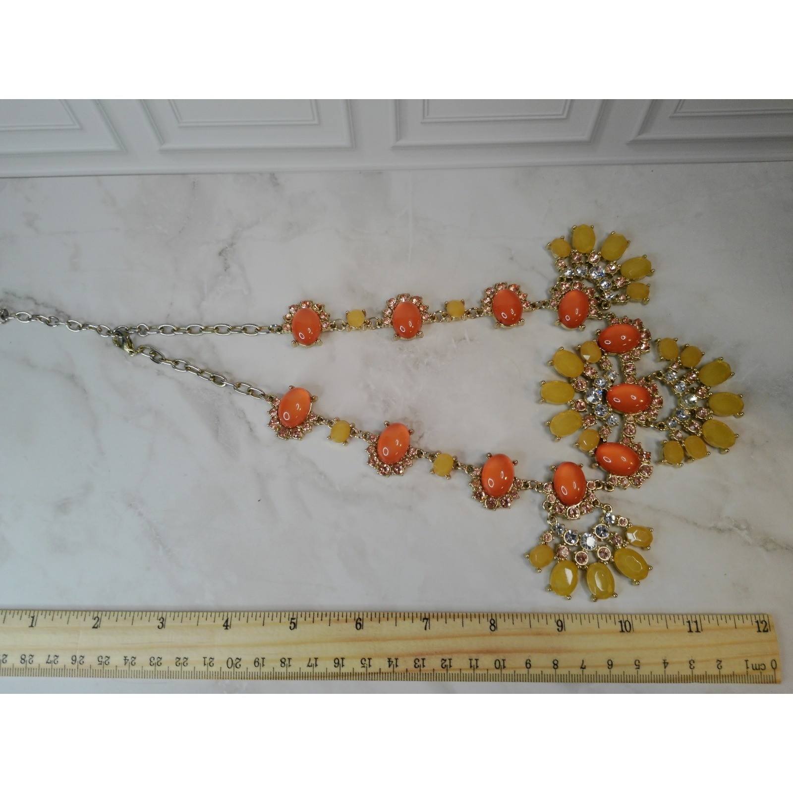 Talbot's Statement Bib Necklace Orange Yellow Gem… - image 5